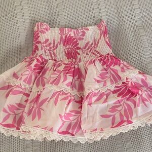Sail to Sable Smocked Pink Leaf Print Smocked Waist Skirt XS